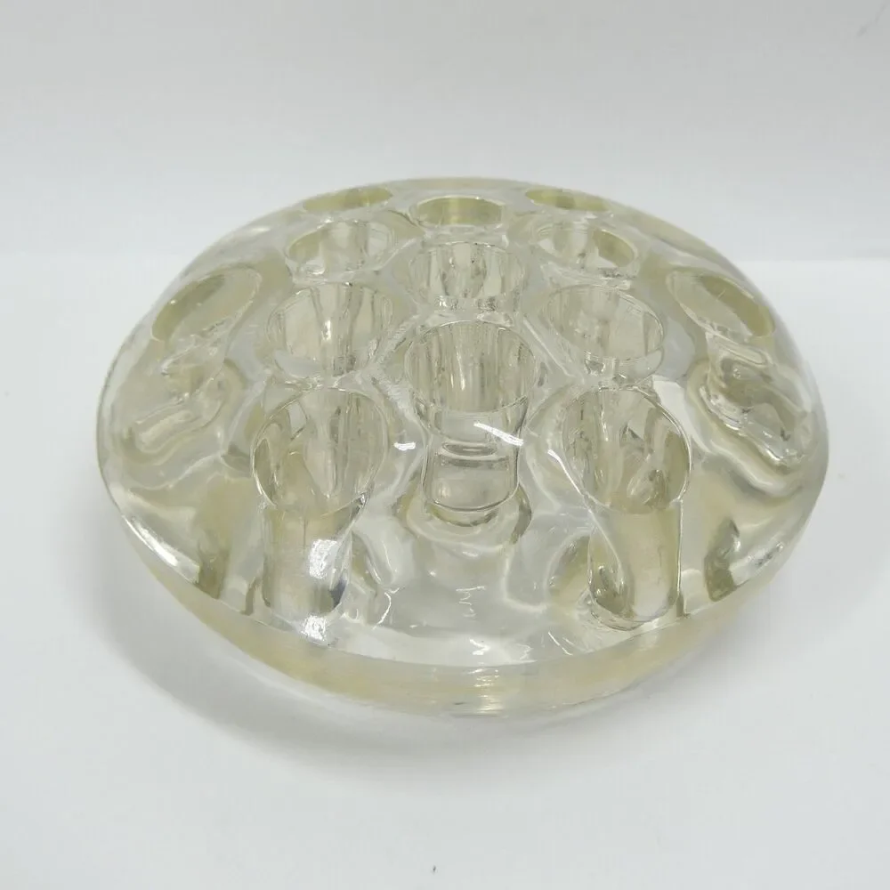 Clear Glass Flower Frog Vintage Round 13 Hole Floral Arranging 4.5